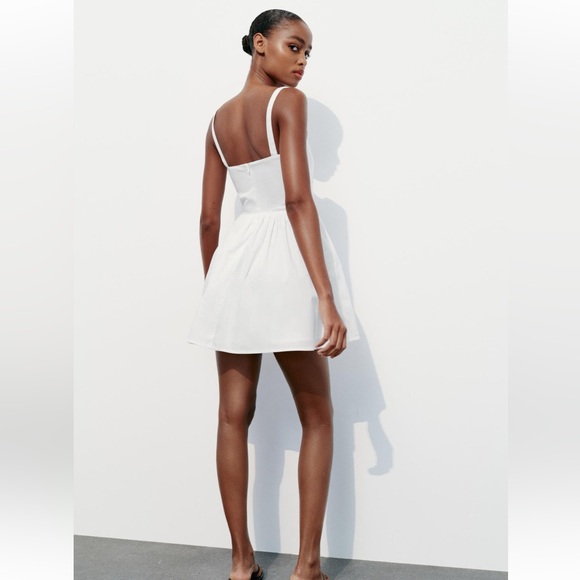 ZARA VOLUMINOUS SKIRT DRESS MINI WHITE ECRU DROP WAIST SMALL XS 5107/311 - Picture 6 of 9